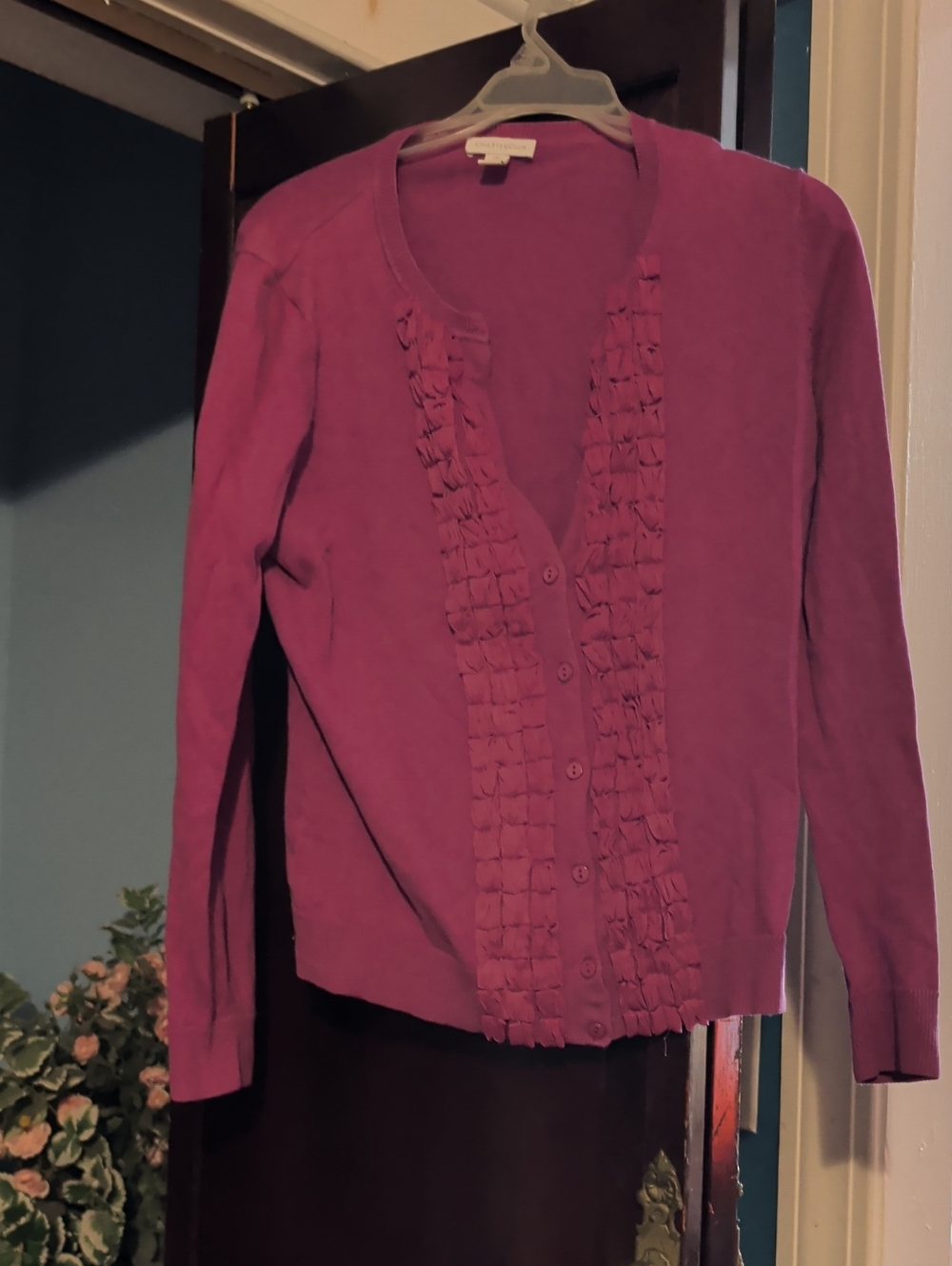 Charter Club Ruffle-Front Cardigan Sweater in Magenta